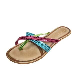 Italian Shoemakers Women's Bright Pink Blue Green Sequined Thong Sandals Size 9